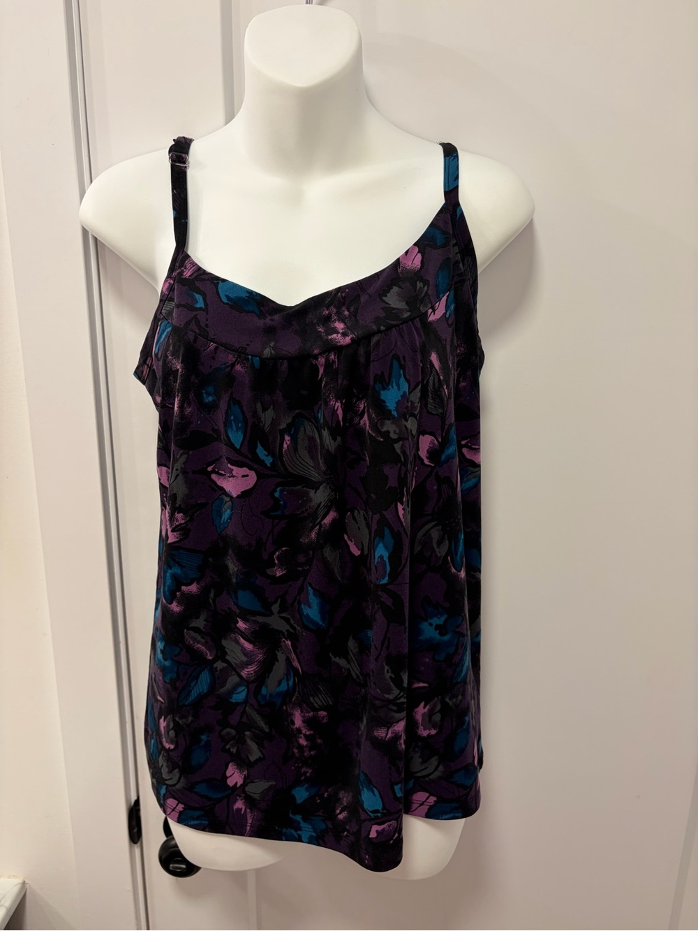 Reitmans Black and Purple Floral Spaghetti-Strap Camisole with Teal Accents